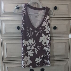 Floral Sleeveless Top - Purple and White